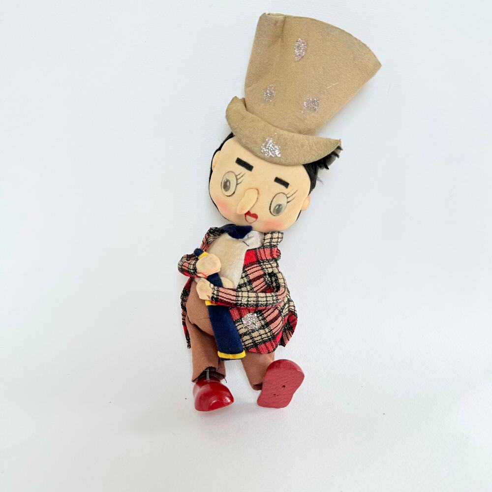 Vintage NOEL Japan 50s Felt Christmas Carol Flute Player 60s Mid Century Figure